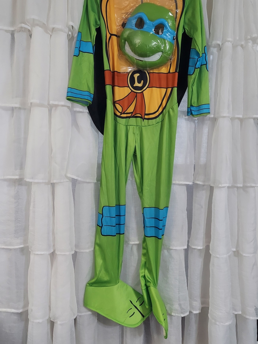 Nickelodeon Green Turtle Hero Costume with Blue Mask and Orange Shell Detail